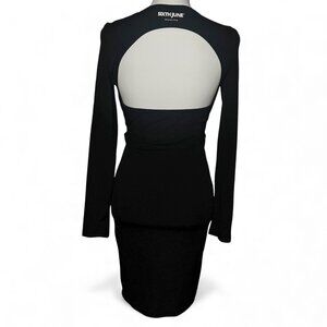 Sixth June Black Ribbed Cut Out Backless Size L Bodycon Dress Long Sleeve NEW